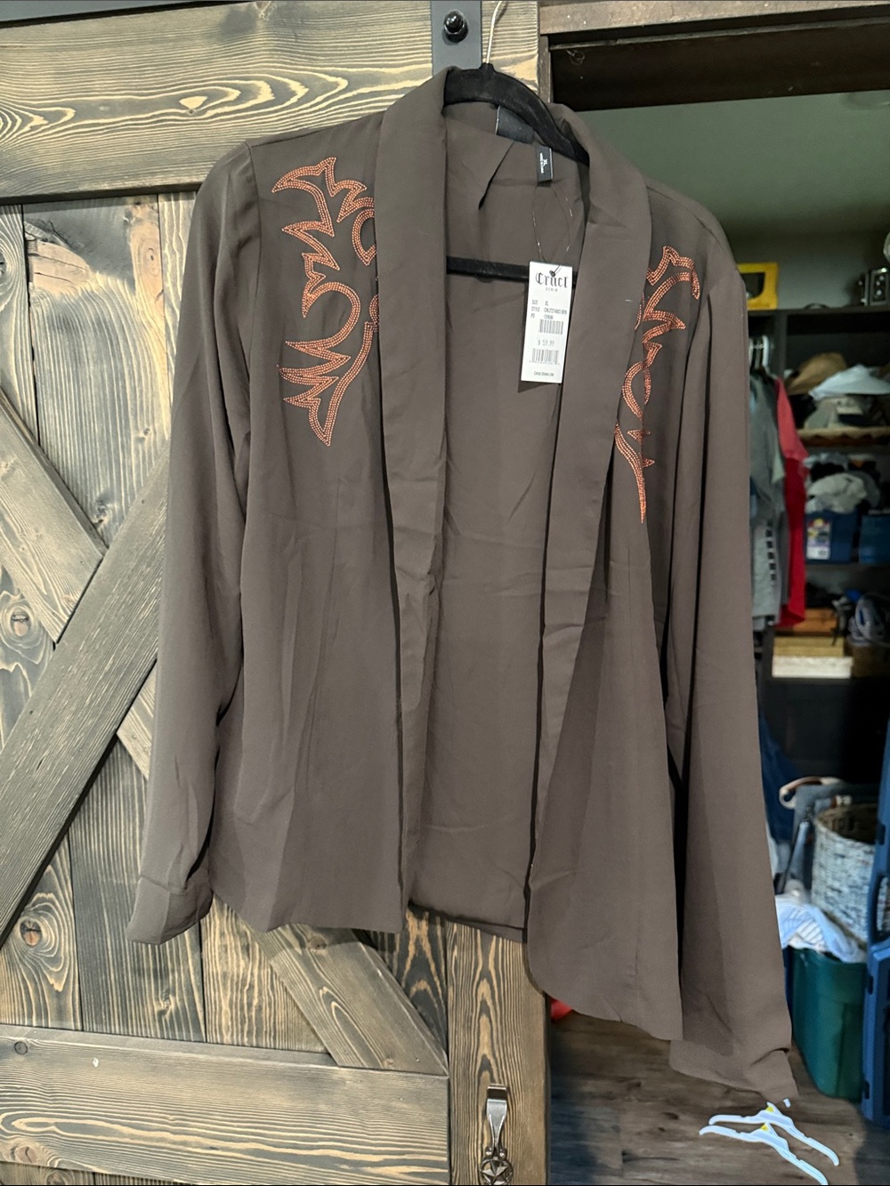 Cruel Girl Brown Open-Front Blazer with Copper Embroidery